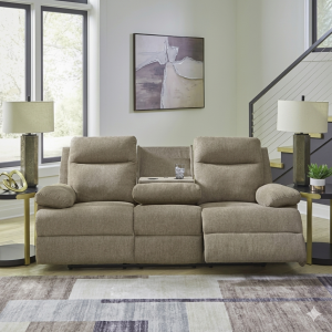 9140589 TARRANT REC SOFA W/DROP DOWN TABLE, MOCHA